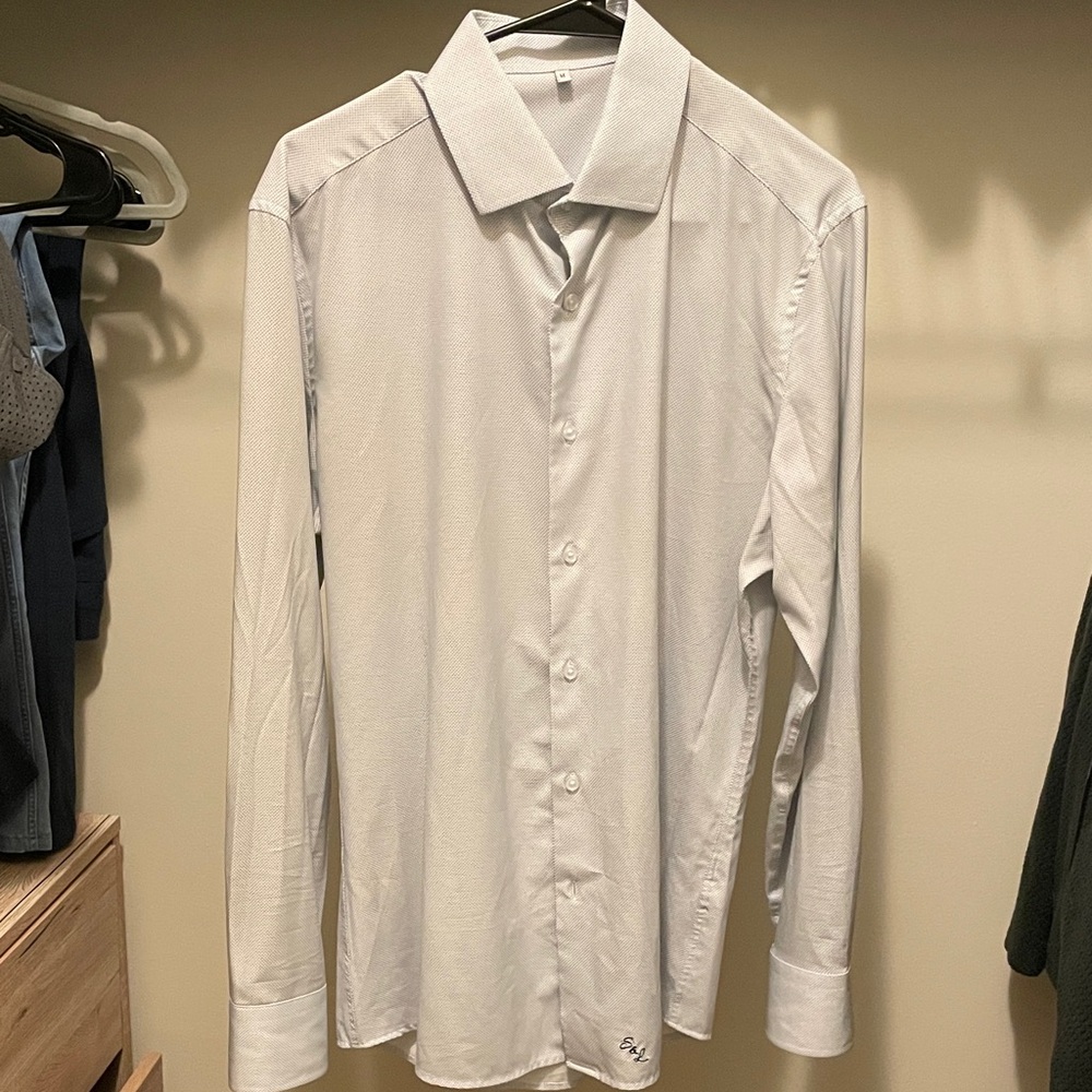 Men's White & Navy dress shirt - medium athletic fit